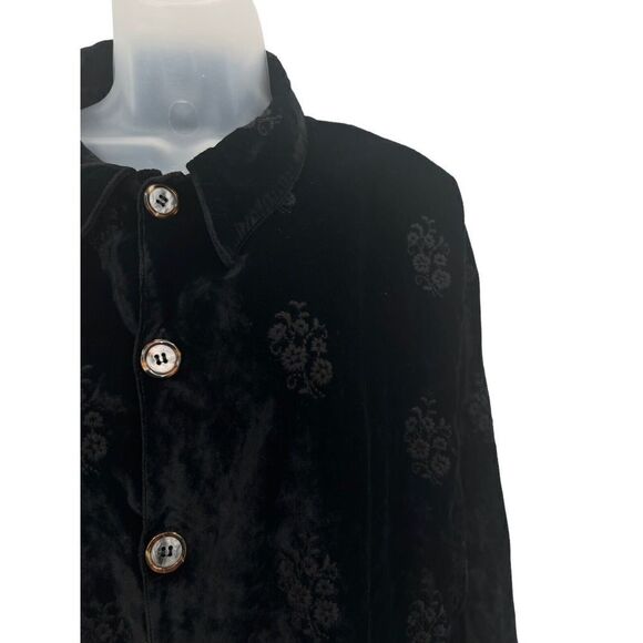 CP Shades Crushed Velvet Rayon Button Down Sz Medium Black Embroidered Top Boho - Picture 10 of 16